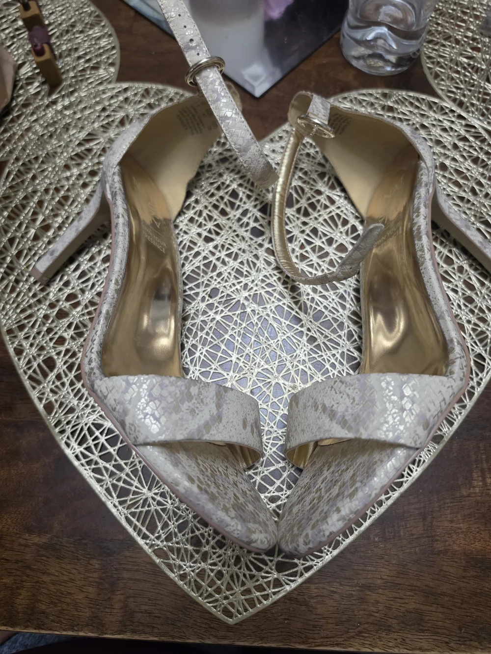 Naturalizer Metallic Gold Snake-Print Ankle Strap Heels